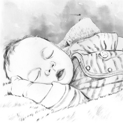 Hand Painted Ink Rendering Portrait of A Sleeping Baby from Photo - myDaVinci